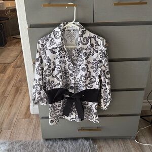 Finley Black and White Paisley Button-Down Shirt with Waist Tie